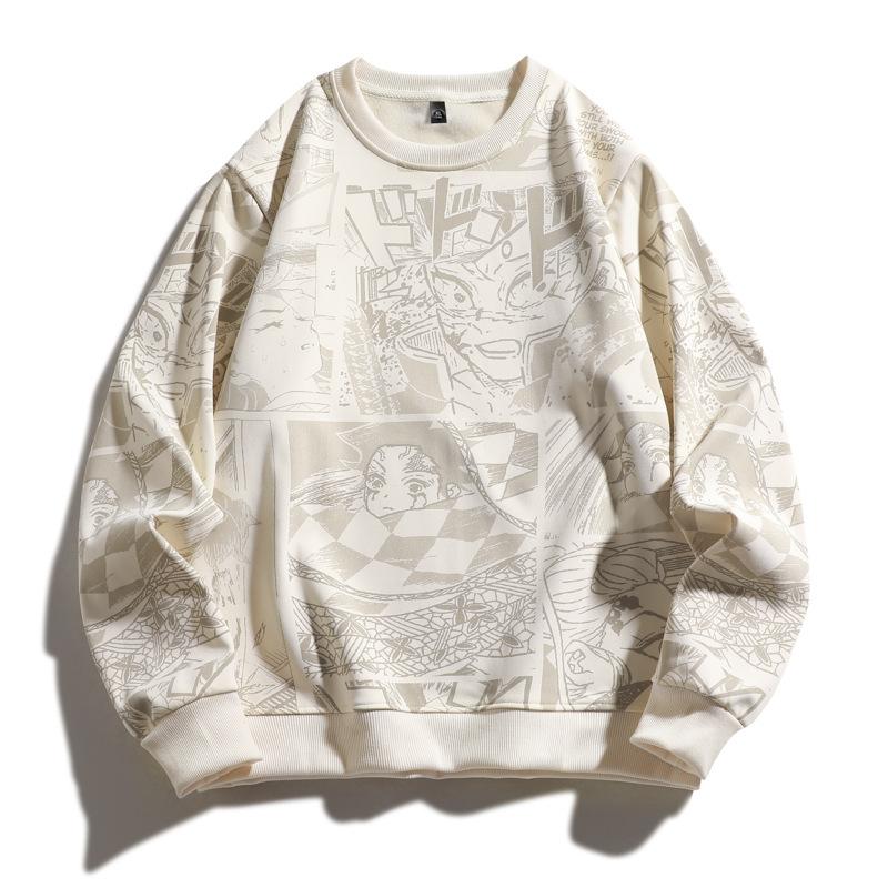 Осень и зима плюс размер тренд полный принт аниме толстовка для мужчин свободный крой
