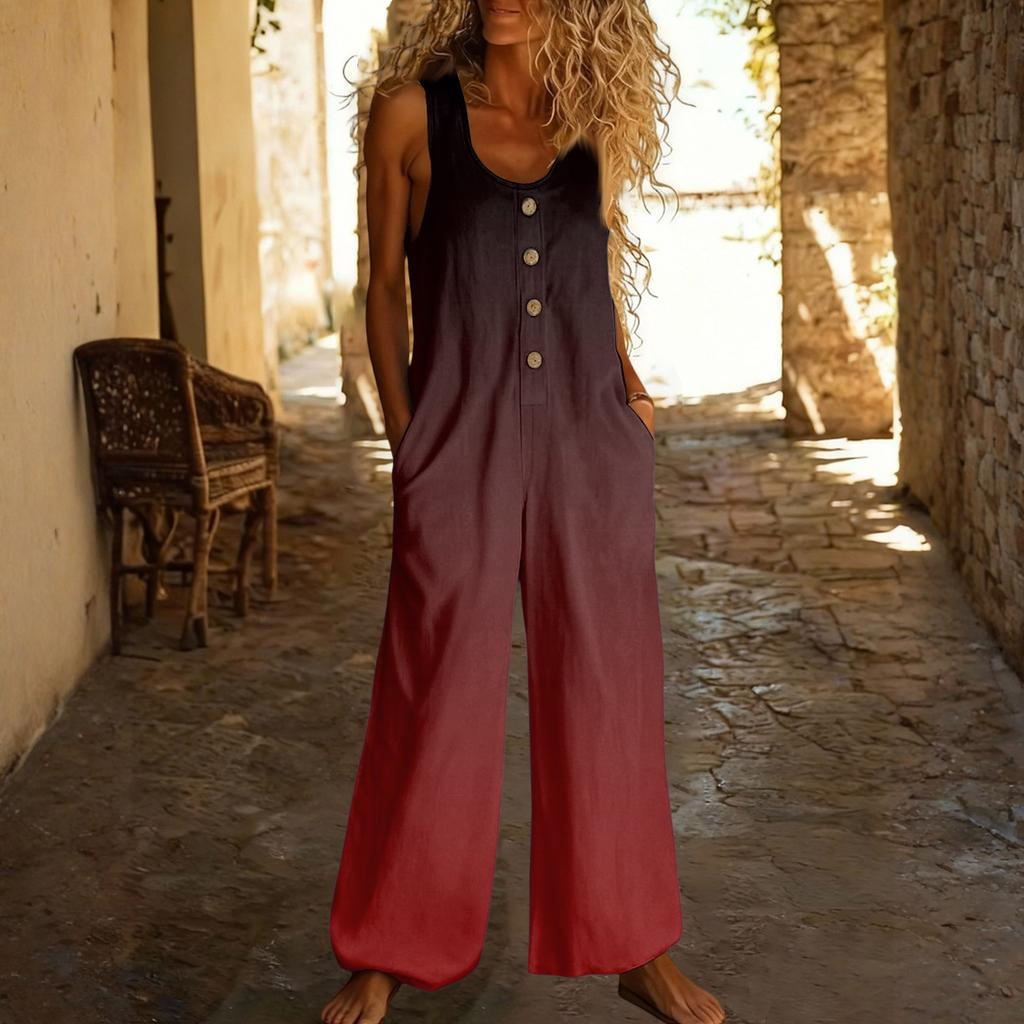 Повседневный свободный комбинезон без рукавов с карманами и регулируемыми бретелями для женщин (Большая длина).