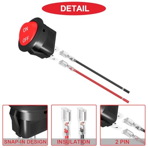 16 шт. Круглый клавишный переключатель 12 В постоянного тока, круглый красный тумблерный переключатель 2 контакта SPST 2 положения 6 А/250 В 10 А/125 В переменного тока с 20-миллиметровым клеммным проводом для автомобильной морской техники