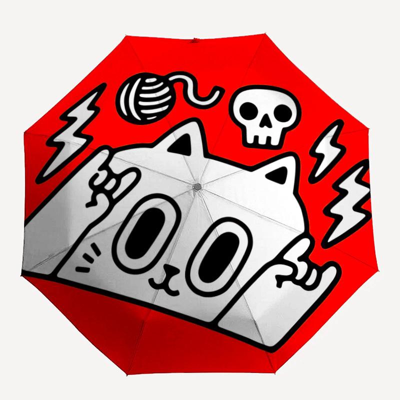 1pc Cat Skull Adventure Auto Open/close, 8-Rib Iron Frame, Compact Folding Cute Umbrella All-Season Portable Umbrella for Travel 041