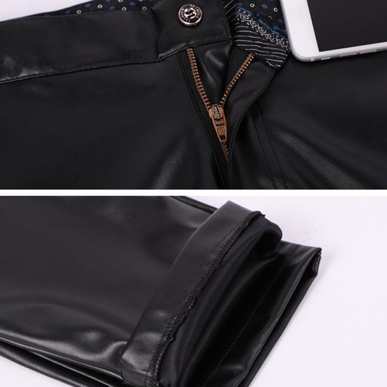 Мужские брюки из искусственной кожи, облегающие, однотонные | Модный стиль мотоцикла | Эластичные