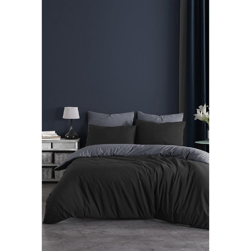 Двойной комплект пододеяльников с простынями | Антрацитовый черный | хлопок