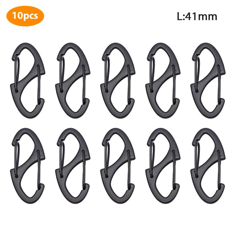 10Pcs Stainless Steel S Type Carabiner With Lock Keychain Hook Camping Key-Lock