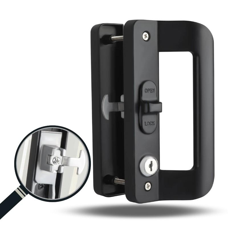 Balcony Sliding Door Locks Black Handle Lock Aluminum Frame Sliding Door Hook Lock Household Hardware Accessory Door Lock