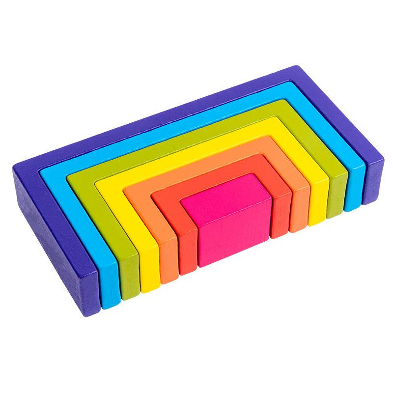 Rainbow Square Arch Building Block Villain Wooden Children's Puzzle Colorful Semicircle Building Block Stacked Music Toy Combination