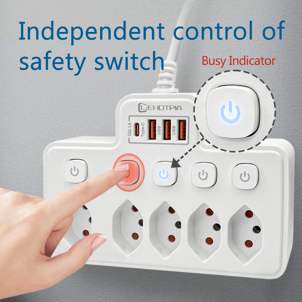 Brazilian Multi-hole Power Socket with USB, Long/Short Cord, Black/White