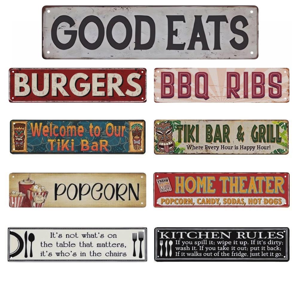 Metal Aluminum Sign Hamburg BBQ Messenger Block Kitchen Gatherings Distressed Country Rustic Sign Black Garage Bar Outdoor Decor