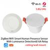 ZigBee3.0/Wifi 24G Миллиметровый Радарный Датчик Присутствия и Движения Человека Для Выключателя Освещения Обнаружение Освещенности 110/220В Tuya Smart Life Дом