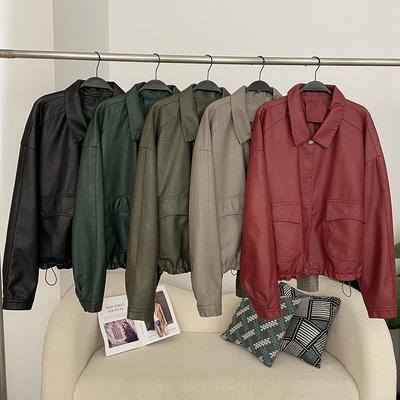 OFTBUY Женская винтажная свободная короткая куртка из искусственной кожи Pu, повседневная мотоциклетная куртка, женская молния, ретро-байкерское пальто, верхняя одежда, топы