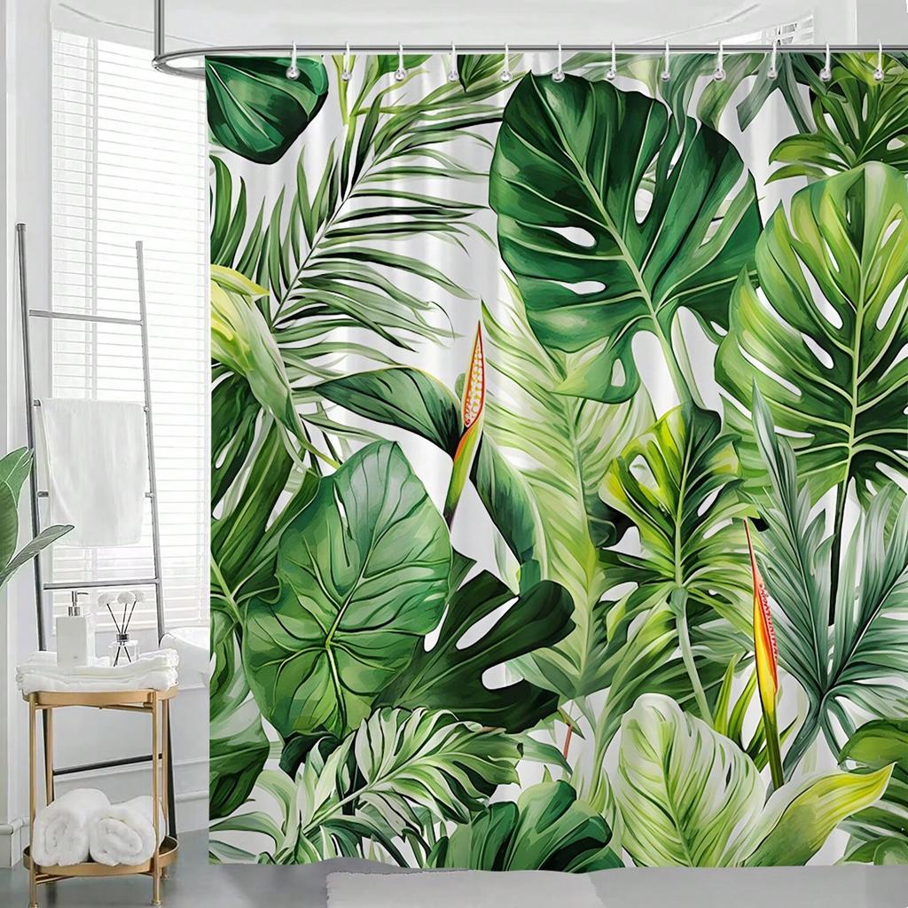1pc Green Leaf Shower Curtain Tropical Plant Palm Leaf Green Leaf Flower Modern Minimalist Style Pattern Polyester Fabric