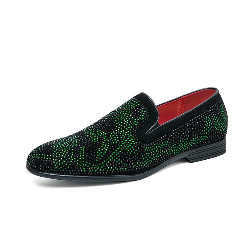 Men's Rhinestone Embellished Pointed Toe Loafers Slip-On Comfortable Casual Business Dress Leather Shoes Luxury Party Moccasins