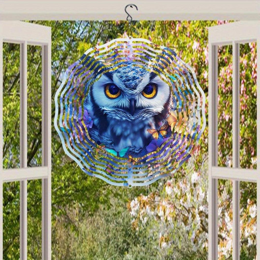 Colorful Owl and Floral Metal Wind Chime for Outdoor Garden Decor with 360 Rotating Hook Durable Patio Yard Porch Ornament No Electricity Needed
