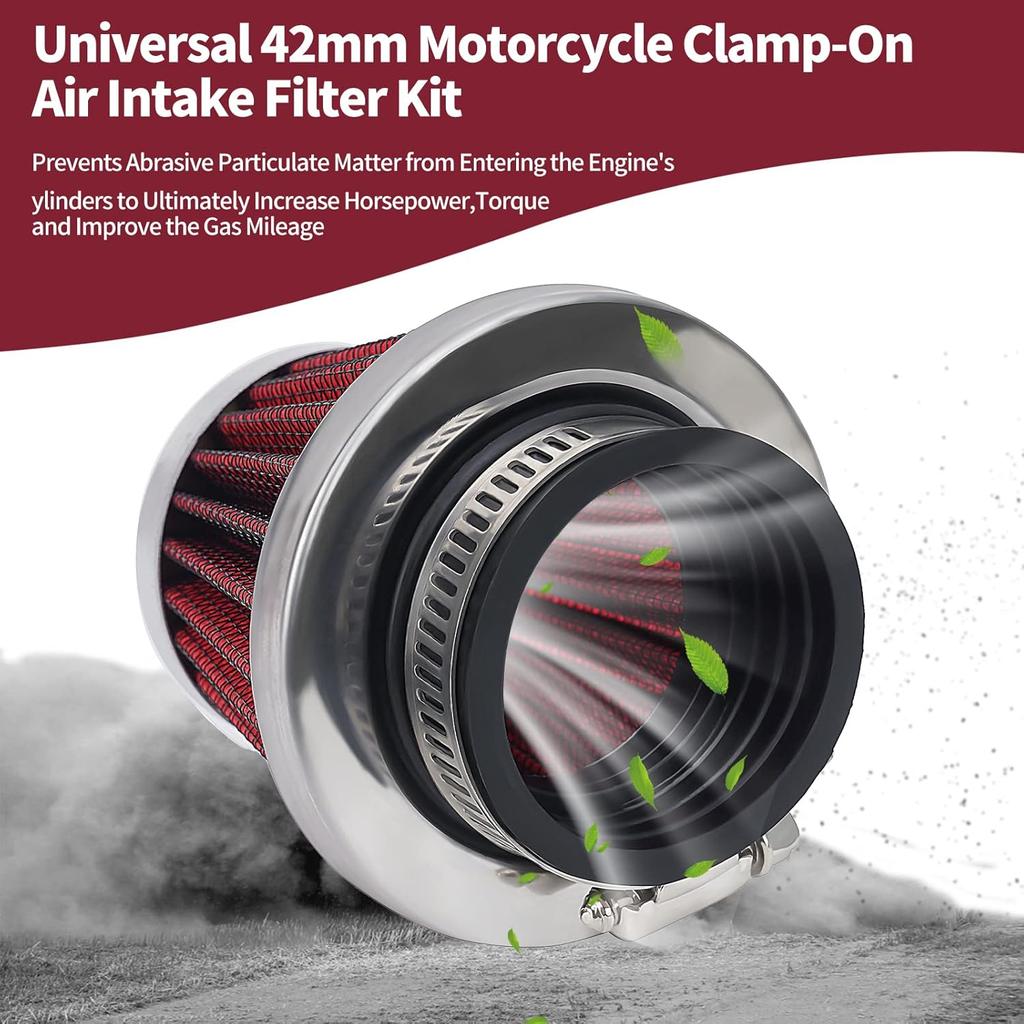 AHL Red 42Mm Universal Air Filter Fit For Pod / 150Cc-250Cc Motorcycle Scooter ATV Dirt Bike/50Cc 70Cc 90Cc 110Cc 125Cc Coolster Tao Tao Sunl/Quad Go