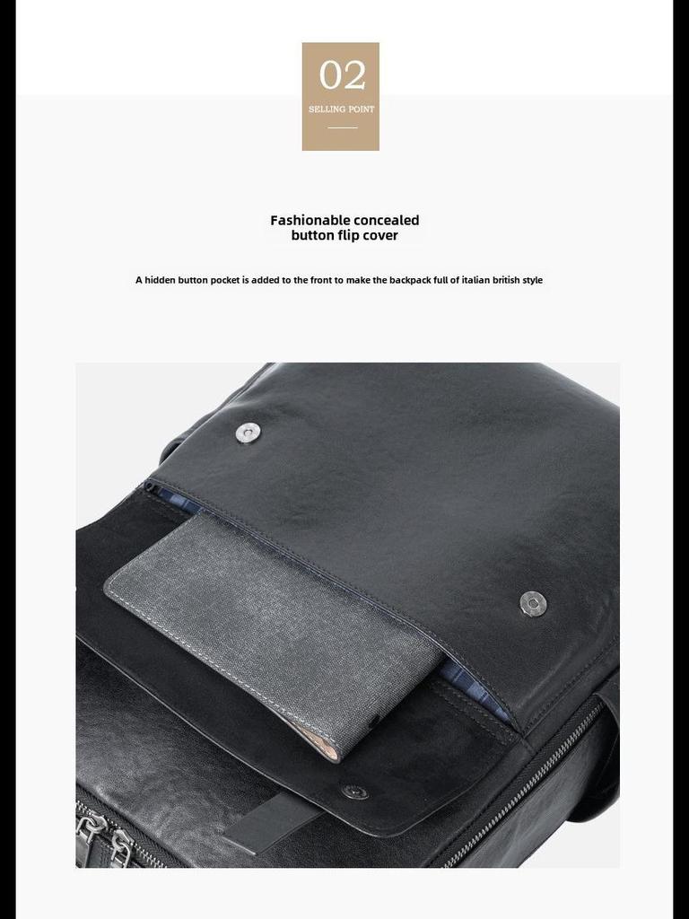 Stylish Men's 15.6-Inch Leather Laptop Backpack - Simple Veg-Tanned Cowhide Business Bag