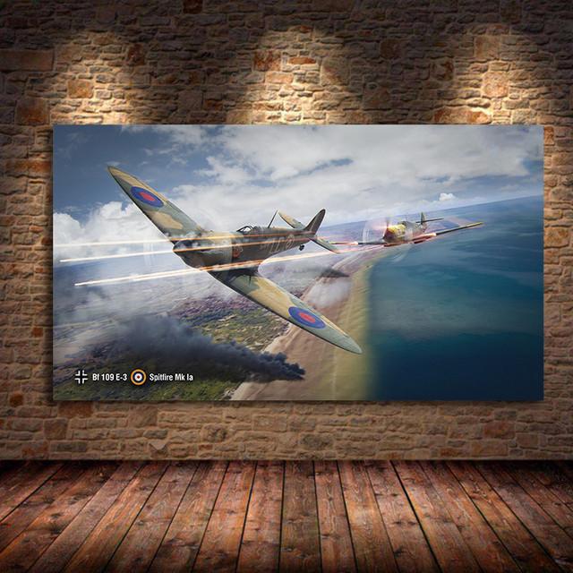 Bf109 Fighter Air Combat Monoplane Fighter Canvas Painting Classic Aircraft Living Room Home Bedroom Decoration Wall Art Picture