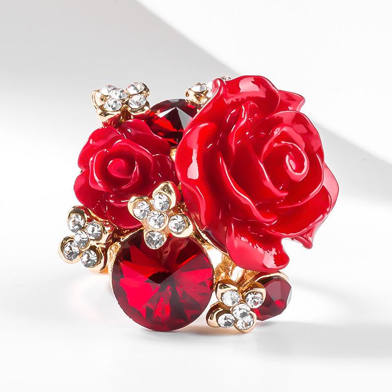 Retro Original Exaggerated National Wind Butterfly Rose Ring Crystal Bohemian Alloy Jewelry Women Gift