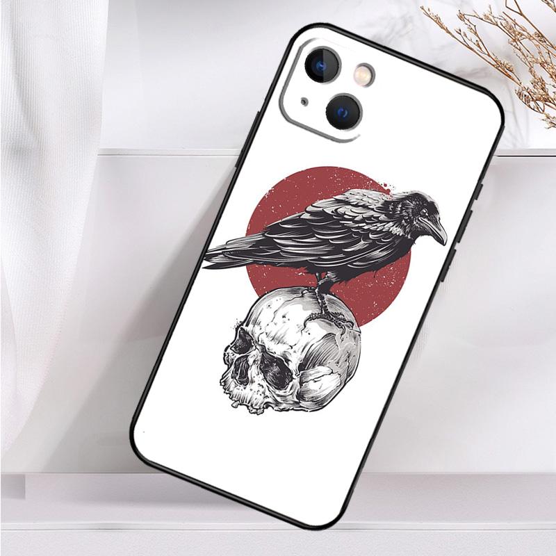 Crow Raven Dark Skull Case For iPhone 14 16 15 Pro Max 11 12 13 Mini 7 8 Plus X XR XS MAX Soft Shockproof Cover