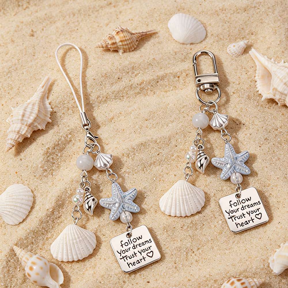 Acrylic Bead Charm Keychain Starfish Inspirational Quote Backpack Pendant Phone Lanyard Daily