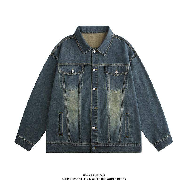 Mens Relaxed Fit Denim Jacket Fall Casual Outerwear In Washed Blue Black Tan Vintage Style