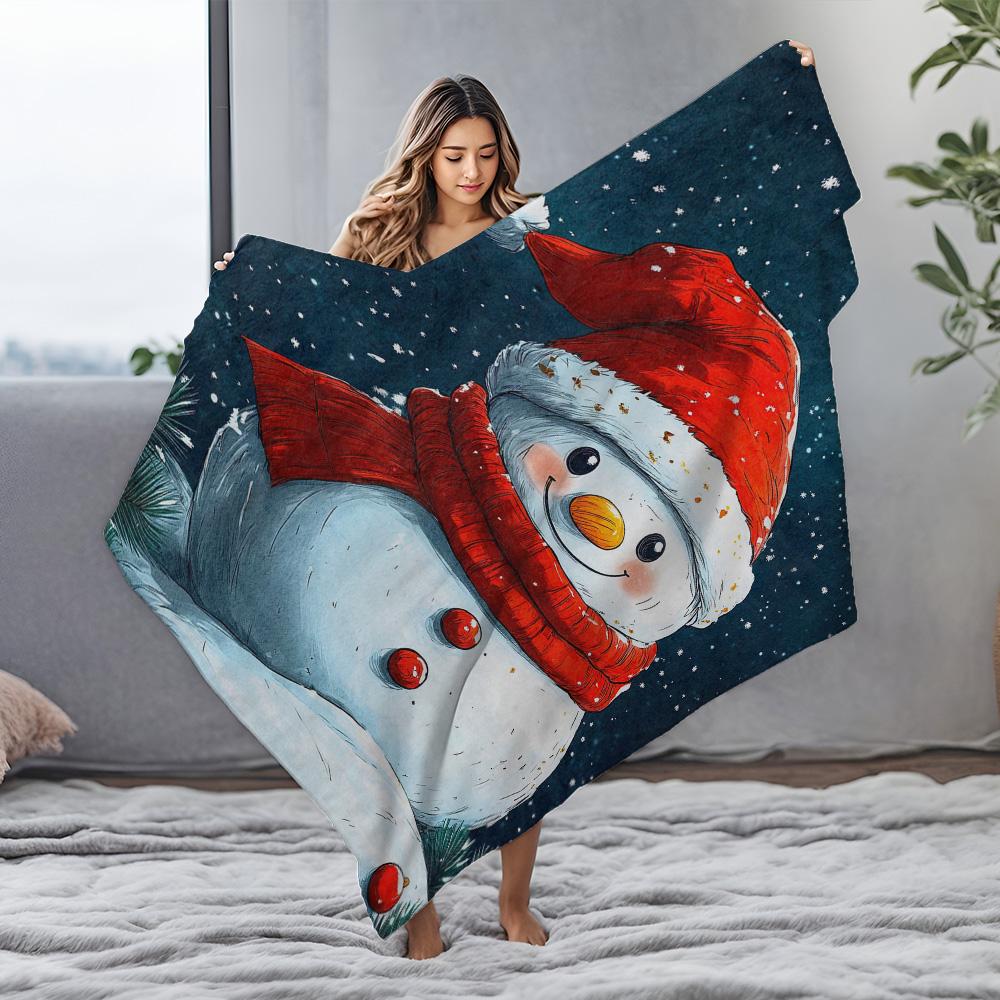 Tuniu Cute snowman plush blanket for winter sofa bed home decor warm soft fleece throw gift