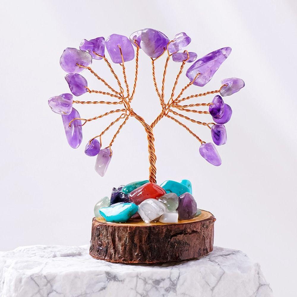 Copper Wire Crystal Wishing Tree Positive Energy Fortune Tree Figurine Mini Crystal Trees Desk