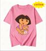 Dora The Explorer Cartoon Print Short Sleeve Loose Fit Pure Cotton Round Neck Tshirt Cute Unisex Top
