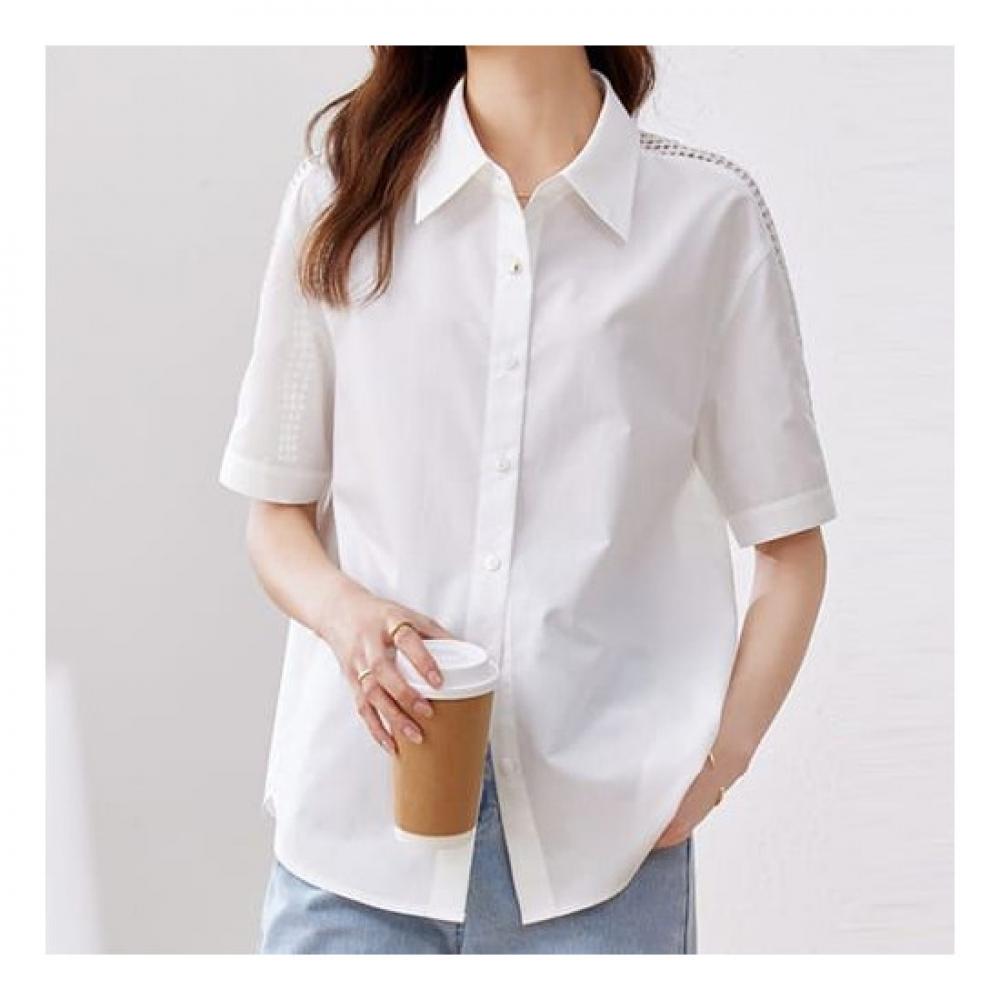 Navava Nb2059 Solid Lace Short Sleeve Shirt
