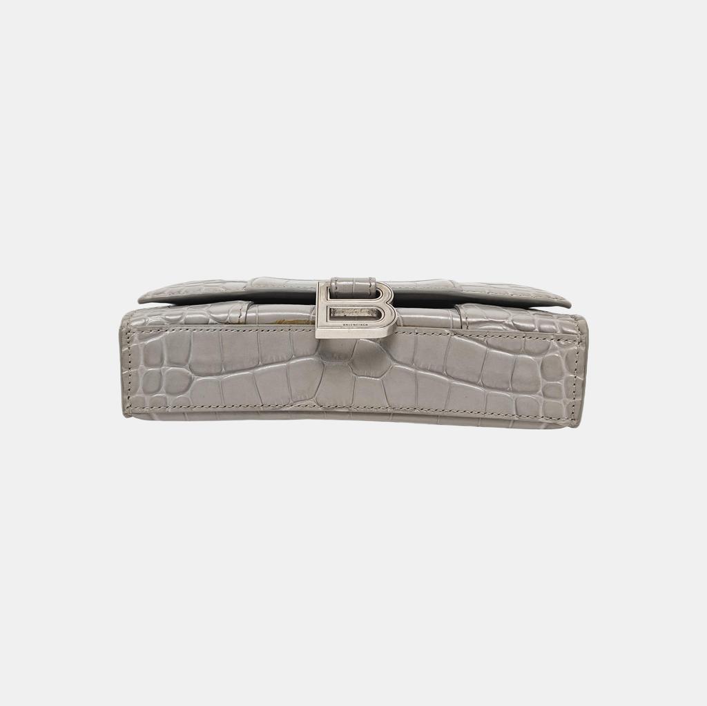 [Pre-Owned] Hourglass Crocodile Pattern Silver Buckle Leather Shoulder Crossbody Bag - Very Good #1O9H7I6