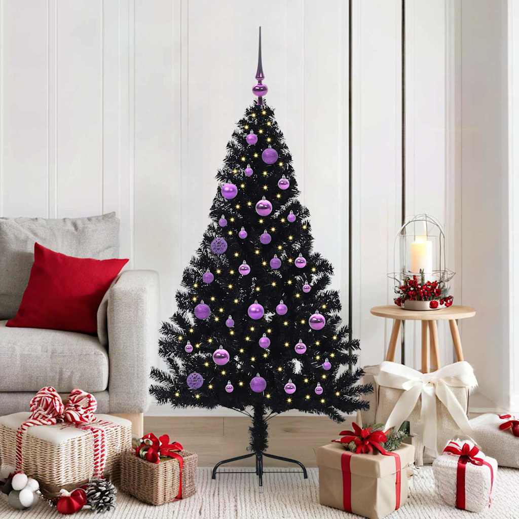 Artificial Pre lit Christmas Tree in Black 150 cm PVC