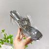 Rhinestone Buckle Transparent High Heels Slippers Women Thick Bottom Double Band Party Shoes Woman Perspex Heeled Crystal Sandal