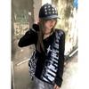 Womens Long Sleeve Black T-Shirt Y2k Streetwear Polka Dot Print Loose Fit Sun Protection Top