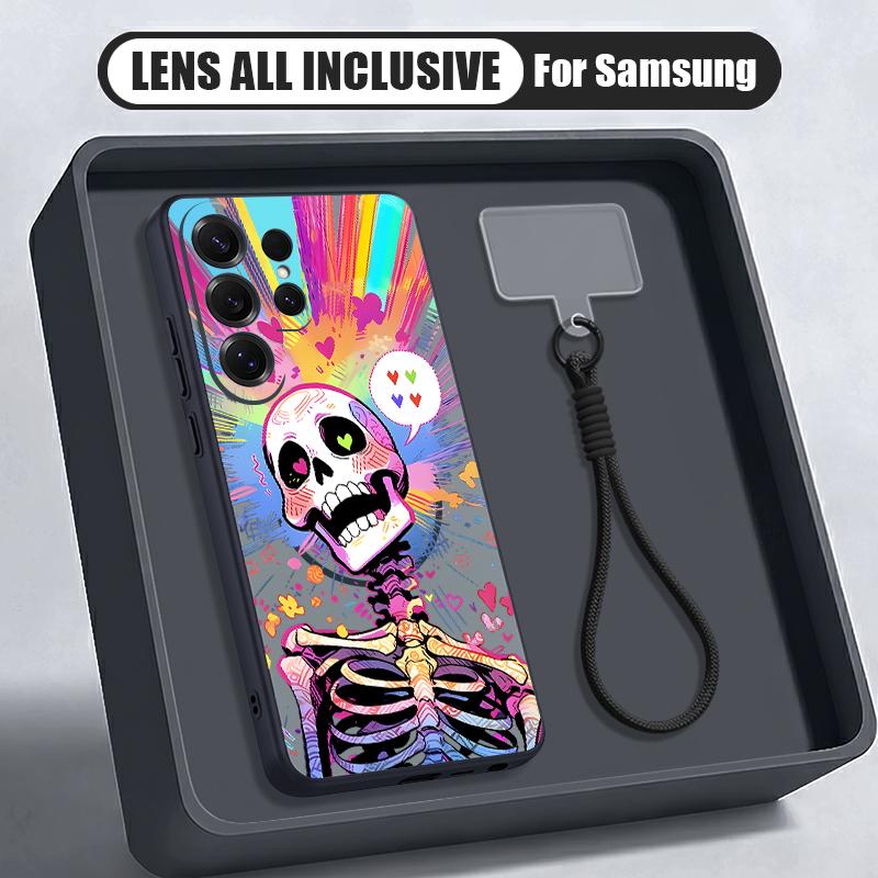 Яркий чехол с рисунком скелета для Samsung S26 S25 Ultra S24 S23 FE S22 A15 A16 A17 A35 A36 A37 A54 A55 A56 A57 5G Гибридный матовый чехол с магнитом