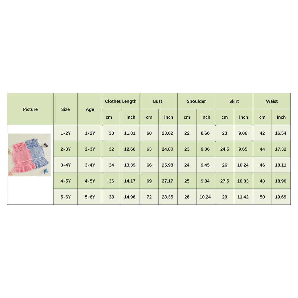 Little Girls Summer Clothing Set Fashionable Solid Color Denim Tank Tops with Ruffle Skirt 2Pcs Outfit