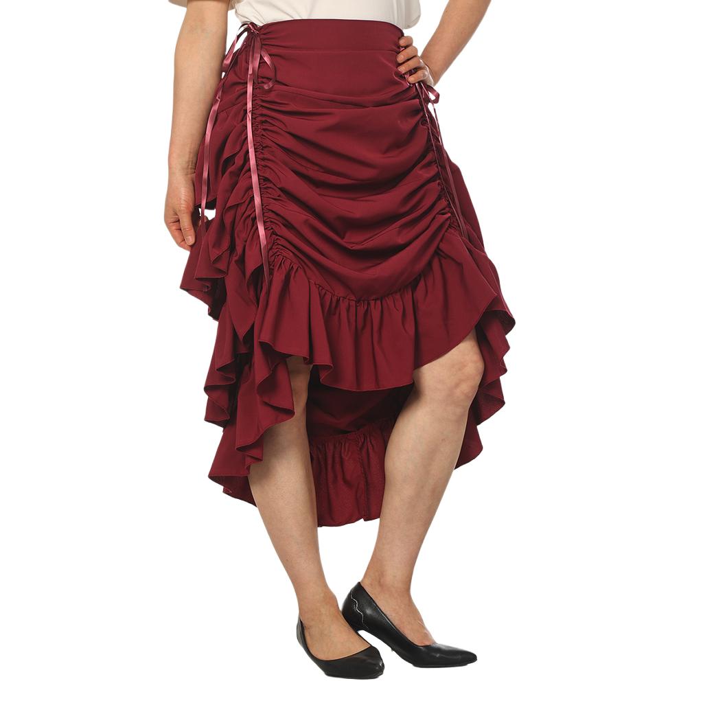 Pirate Skirt Women Renaissance Gothic Medieval Costume Drawstring High Low Skirt Victorian Steampunk Ruffles Irregular Skirts