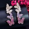 WWJ Fashion Mix Color Butterfly Shape Paved Tiny Zirconia Drop Earrings