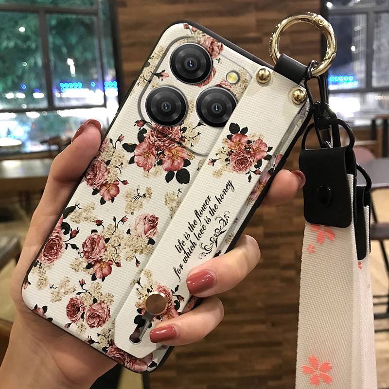 Anti-dust Soft Case Phone Case For Blackview Shark9 5G Wrist Strap Shockproof Durable Waterproof Flower Kickstand Ring