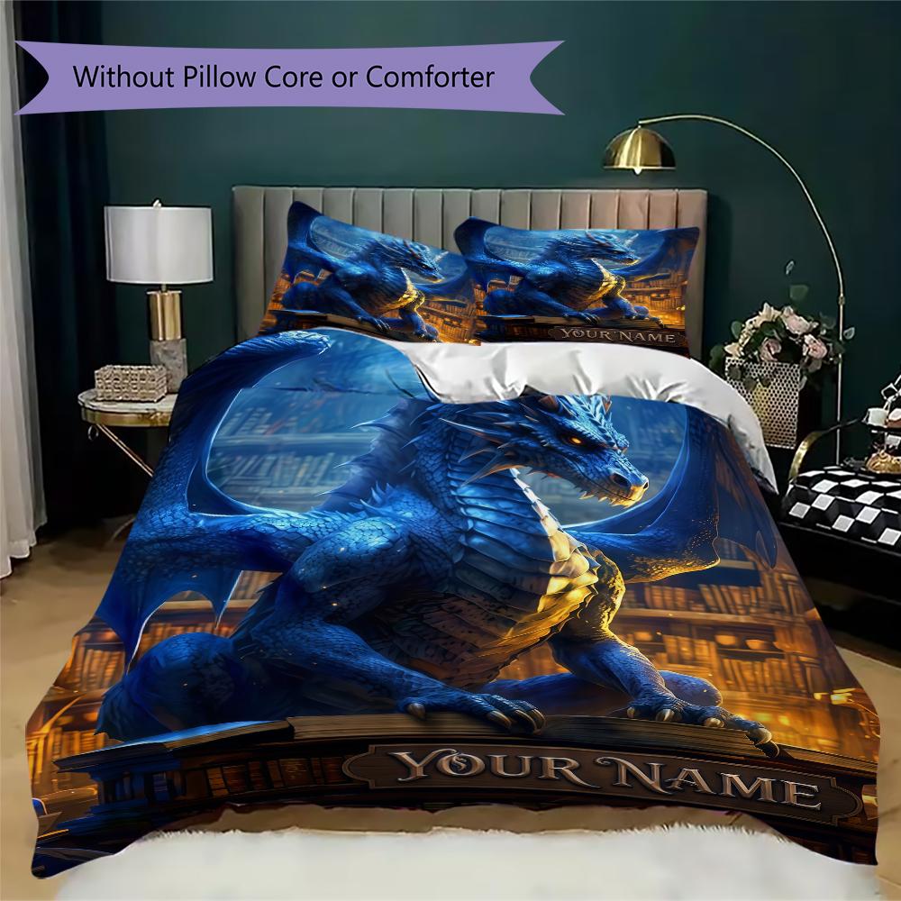 Custom Name Dragons Fiery Majesty Bedding,Quilt Set Quilt Cover Pillowcase Home Birthday Gift(1 * duvet cover + 2 * pillowcase, without core)_lx