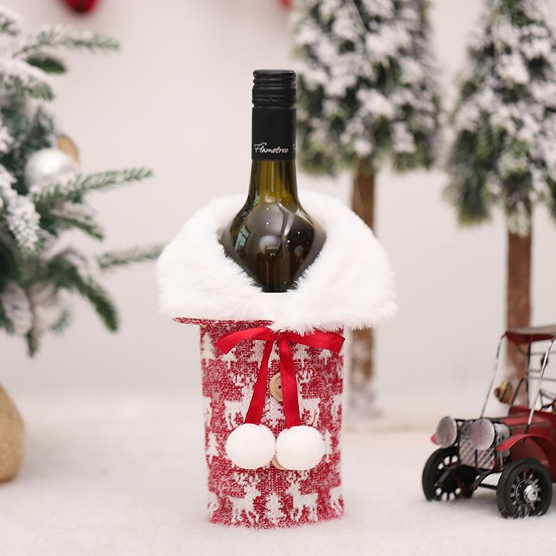Christmas Wine Bottle Set Party Table Decor Wine Bottle Cover Red Velvet Dress Santa Claus Costume New Years Dinnerware Decor