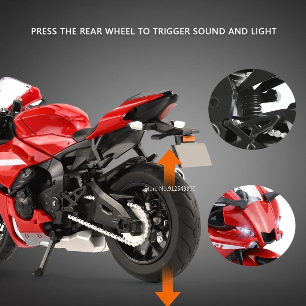 1/12 YAMAHA R1 игрушечная модель мотоцикла литой сплав со звуком и светом резиновые шины масштабная модель мотоцикла игрушки для детской коллекции