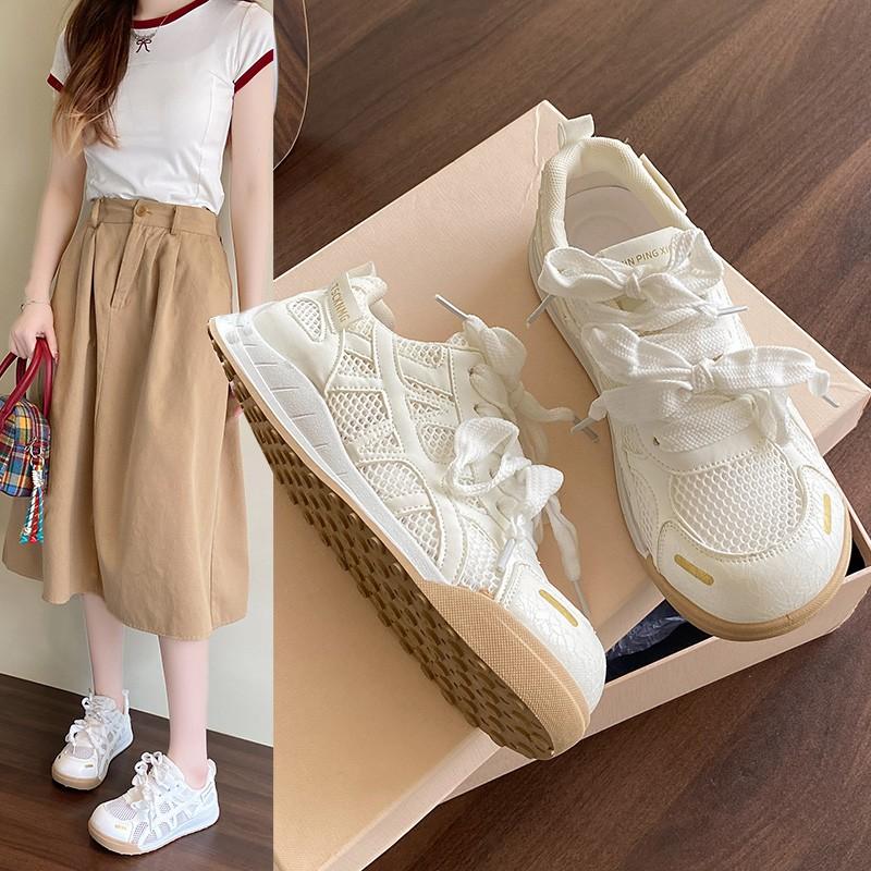 Модная женская повседневная обувь с круглым носком, на шнуровке, на плоской подошве, сетчатая (Воздушная сетка) Женская спортивная обувь Платье Спорт Мода Zapatillas De Mujer