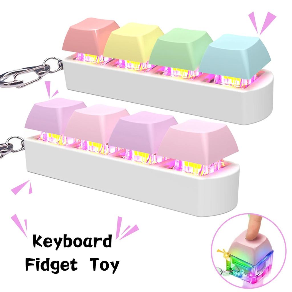 Keyboard Fidget Toy With Led Light Keyboard Fidget Keychain 4-in-1 Keyboard Decompression Button Stress Relief Fidget Gifts