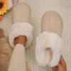 Fashion Closed Toe Warm Cotton Slippers Women Faux Fur Thicken Plush Winter Home Shoes Woman Lightweight Casual Indoor Slides Female