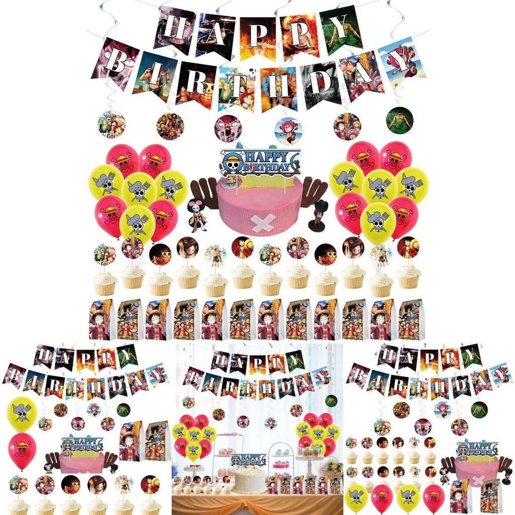 Anime One Piece Themed Birthday Party Decor Supplies Suit Banner Topper Balloon