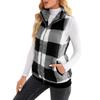Женский осенне-зимний жилет, пальто без рукавов с воротником-стойкой, толстая плюшевая защита шеи, застежка-молния, кардиган, подходящий по цвету клетчатый карман, женский жилет