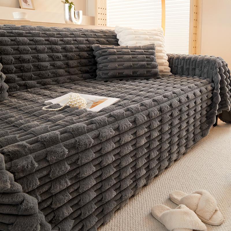 Sofa Towel Cover Cloth Winter Plush Thickened Non Slip Warm Atmosphere Solid Color Bay Window Cushion Blanket Machine Washable