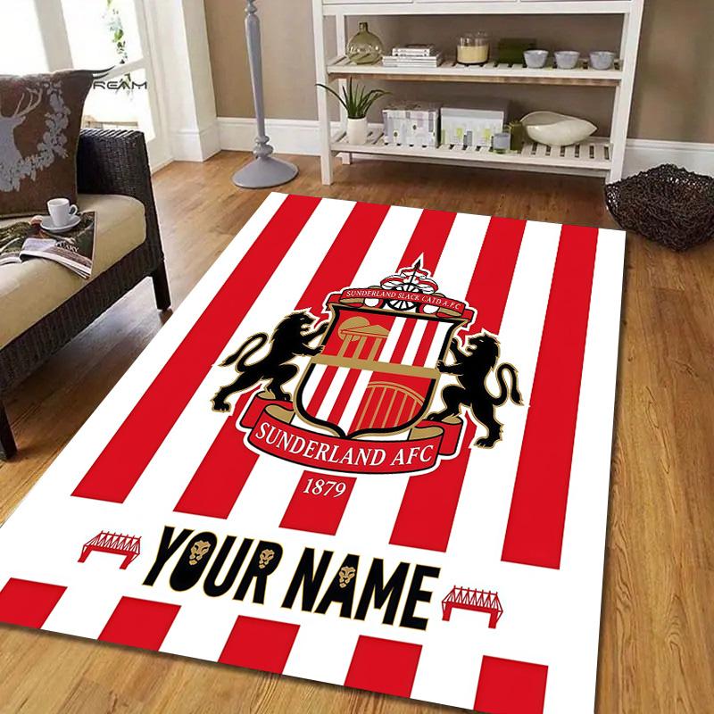 Custom Name Sunderland AFC2 Flannel Pattern Square Carpet,Area Rug,Carpet Rug for Living Room Bedroom Sofa Playroom Decor,Non-slip Floor Mat