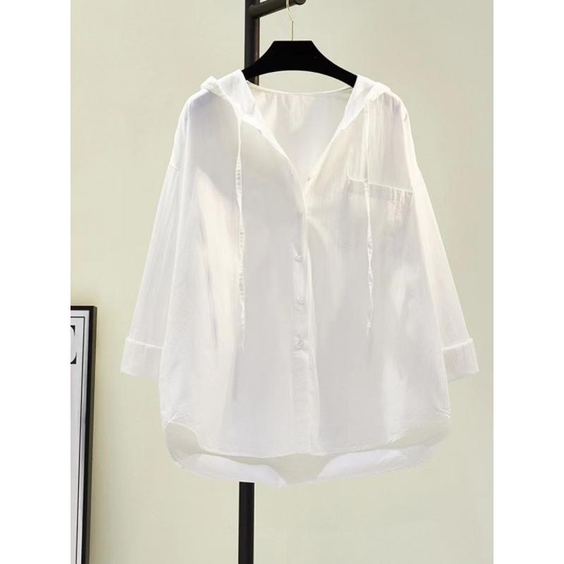 Большие топы с длинным рукавом, белая блузка, женская рубашка с капюшоном, повседневные хлопковые блузки