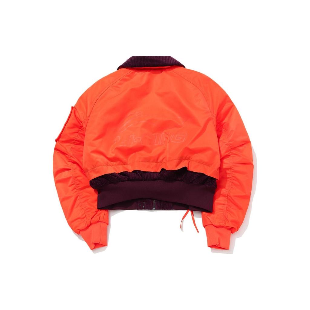 Женская хлопковая куртка с коротким воротником и короткими рукавами Li Ning, ярко-оранжевая AJMQ024-2