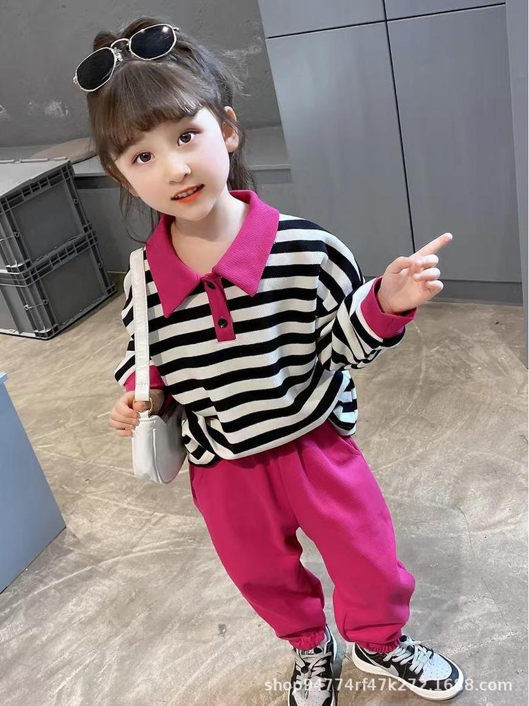 «Стильный спортивный костюм-двойка для девочек весна-осень 2023 года»