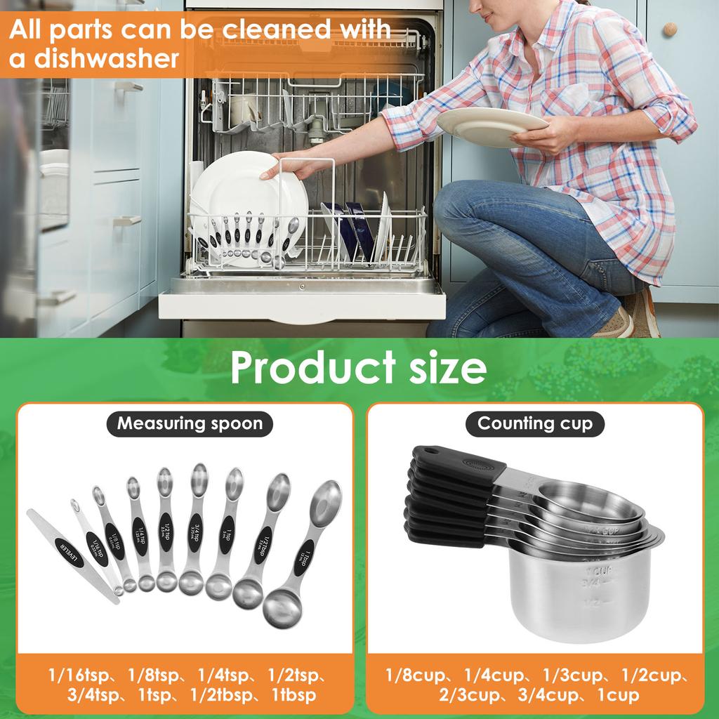 Набор из 16 магнитных мерных чашек и ложек из нержавеющей стали 304, набор мерных чашек и ложек с выравнивателем, портативные инструменты для выпечки